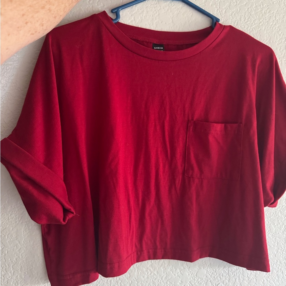 SHEIN Deep Red Short Sleeve CroppedTee, XL